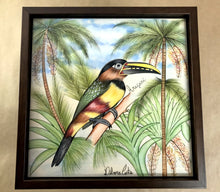 Carregar imagem no visualizador da galeria, Quadro de Azulejo, Pintado à Mão, com modura, Pintura Original, Natureza, Pássaro, Decoração, Arte, Tropical, Floresta, Ave, Araçarí
