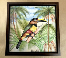 Carregar imagem no visualizador da galeria, Quadro de Azulejo, Pintado à Mão, com modura, Pintura Original, Natureza, Pássaro, Decoração, Arte, Tropical, Floresta, Ave, Araçarí