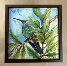 Carregar imagem no visualizador da galeria, Quadro de Azulejo, Pintado à Mão, com modura, Pintura Original, Natureza, Pássaro, Decoração, Arte, Tropical, Floresta, Ave, Beija-Flor