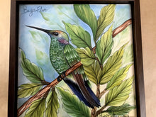 Carregar imagem no visualizador da galeria, Quadro de Azulejo, Pintado à Mão, com modura, Pintura Original, Natureza, Pássaro, Decoração, Arte, Tropical, Floresta, Ave, Beija-Flor