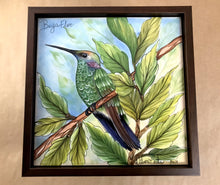 Carregar imagem no visualizador da galeria, Quadro de Azulejo, Pintado à Mão, com modura, Pintura Original, Natureza, Pássaro, Decoração, Arte, Tropical, Floresta, Ave, Beija-Flor