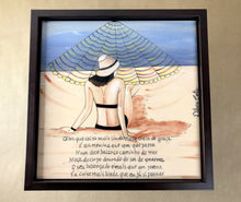 Carregar imagem no visualizador da galeria, Quadro de Azulejo, Pintado à mão, com Moldura de Madeira, Decoração, Música Garota de Ipanema, Arte e Cultura, Clássico, Brasileiro, Pequeno