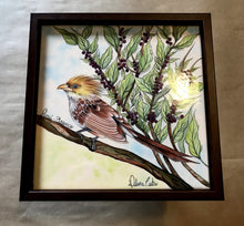 Carregar imagem no visualizador da galeria, Quadro de Azulejo, Pintado à Mão, com modura, Pintura Original, Natureza, Pássaro, Decoração, Arte, Tropical, Floresta, Ave, Anú-Branco