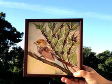 Carregar imagem no visualizador da galeria, Quadro de Azulejo, Pintado à Mão, com modura, Pintura Original, Natureza, Pássaro, Decoração, Arte, Tropical, Floresta, Ave, Anú-Branco