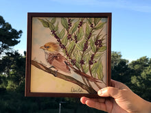 Carregar imagem no visualizador da galeria, Quadro de Azulejo, Pintado à Mão, com modura, Pintura Original, Natureza, Pássaro, Decoração, Arte, Tropical, Floresta, Ave, Anú-Branco