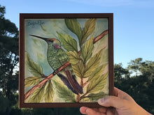 Carregar imagem no visualizador da galeria, Quadro de Azulejo, Pintado à Mão, com modura, Pintura Original, Natureza, Pássaro, Decoração, Arte, Tropical, Floresta, Ave, Beija-Flor