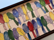 Carregar imagem no visualizador da galeria, Quadro de Azulejo, Pintado à Mão, com Moldura, Pintura Original, Varal de pássaros, Pop Art, Decoração, Arte para Pendura, Natureza,