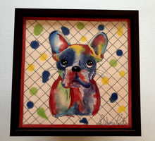 Carregar imagem no visualizador da galeria, Quadro de Azulejo, Pintado à Mão, Pintura Pop, com Moldura, Pintura Original, Cachorro Buldogue, Pop Art, Decoração, Arte para Pendura