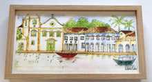 Carregar imagem no visualizador da galeria, Quadro com Ilustração, Moldura, Pintura, Aquarela, Paisagem, Casarios, Igreja, Arte, papel foto, Gravura, Reprodução, Arte Impressa, Giclée