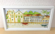 Carregar imagem no visualizador da galeria, Quadro com Ilustração, Moldura, Pintura, Aquarela, Paisagem, Casarios, Igreja, Arte, papel foto, Gravura, Reprodução, Arte Impressa, Giclée