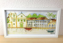 Carregar imagem no visualizador da galeria, Quadro com Ilustração, Moldura, Pintura, Aquarela, Paisagem, Casarios, Igreja, Arte, Fine art, Gravura, Reprodução, Arte Impressa, Giclée
