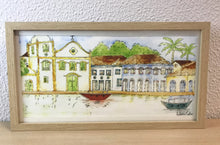 Carregar imagem no visualizador da galeria, Quadro com Ilustração, Moldura, Pintura, Aquarela, Paisagem, Casarios, Igreja, Arte, Fine art, Gravura, Reprodução, Arte Impressa, Giclée