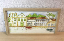 Carregar imagem no visualizador da galeria, Quadro com Ilustração, Moldura, Pintura, Aquarela, Paisagem, Casarios, Igreja, Arte, Fine art, Gravura, Reprodução, Arte Impressa, Giclée