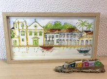 Carregar imagem no visualizador da galeria, Quadro com Ilustração, Moldura, Pintura, Aquarela, Paisagem, Casarios, Igreja, Arte, papel foto, Gravura, Reprodução, Arte Impressa, Giclée