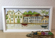 Carregar imagem no visualizador da galeria, Quadro com Ilustração, Moldura, Pintura, Aquarela, Paisagem, Casarios, Igreja, Arte, Fine art, Gravura, Reprodução, Arte Impressa, Giclée