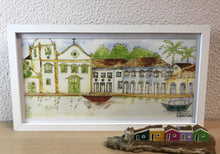 Carregar imagem no visualizador da galeria, Quadro com Ilustração, Moldura, Pintura, Aquarela, Paisagem, Casarios, Igreja, Arte, papel foto, Gravura, Reprodução, Arte Impressa, Giclée
