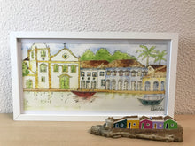 Carregar imagem no visualizador da galeria, Quadro com Ilustração, Moldura, Pintura, Aquarela, Paisagem, Casarios, Igreja, Arte, Fine art, Gravura, Reprodução, Arte Impressa, Giclée