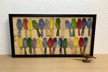 Carregar imagem no visualizador da galeria, Quadro de Azulejo, Pintado à Mão, com Moldura, Pintura Original, Varal de pássaros, Pop Art, Decoração, Arte para Pendura, Natureza,