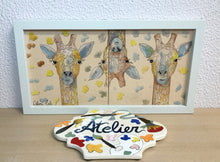 Carregar imagem no visualizador da galeria, Quadro de Azulejo, Pintado à Mão, com Moldura, Pintura Original, Girafas Coloridas, Pop Art, Decoração, Arte para Pendura, Quadro divertido