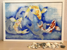 Carregar imagem no visualizador da galeria, Ilustração Carpas, Quadro, Decoração, Reprodução do Original, Gravura, Giclée, Peixes, Edição Limitada, Número de série, Fine Art