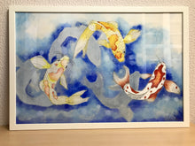 Carregar imagem no visualizador da galeria, Ilustração Carpas, Quadro, Decoração, Reprodução do Original, Gravura, Giclée, Peixes, Edição Limitada, Número de série, Fine Art