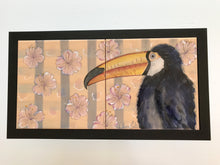 Carregar imagem no visualizador da galeria, Quadro de Azulejo, Pintado à Mão, com Moldura, Pintura Original, Tucano, Passaro Exótico, Tropical, Decoração, Arte para Pendura, Natureza