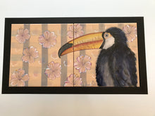 Carregar imagem no visualizador da galeria, Quadro de Azulejo, Pintado à Mão, com Moldura, Pintura Original, Tucano, Passaro Exótico, Tropical, Decoração, Arte para Pendura, Natureza