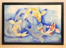 Carregar imagem no visualizador da galeria, Ilustração Carpas, Quadro, Decoração, Reprodução do Original, Gravura, Giclée, Peixes, Edição Limitada, Número de série, Fine Art