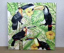 Carregar imagem no visualizador da galeria, Quadro com Pintura de Pássaro Tropical e Exótico, Tela, quadro, Tela impressa de pássaros, Impressão em Tela, Art, Tucanos, Pássaro Tropical