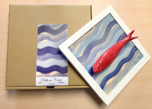 Carregar imagem no visualizador da galeria, Quadro Azulejo Sardinha, ondas do Mar/ Azul e Vermelho - 24x24cm