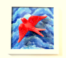 Carregar imagem no visualizador da galeria, Quadro Azulejo Andorinha, Nuvens/Azul e vermelho - 24x24cm