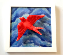 Carregar imagem no visualizador da galeria, Quadro Azulejo Andorinha, Nuvens/Azul e vermelho - 24x24cm