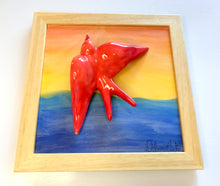 Carregar imagem no visualizador da galeria, Quadro Azulejo Andorinha, Pôr do Sol - Colorido - 24x24cm