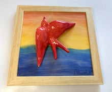 Carregar imagem no visualizador da galeria, Quadro Azulejo Andorinha, Pôr do Sol - Colorido - 24x24cm