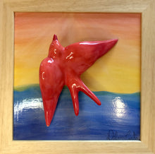 Carregar imagem no visualizador da galeria, Quadro Azulejo Andorinha, Pôr do Sol - Colorido - 24x24cm