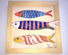 Carregar imagem no visualizador da galeria, Quadro Azulejo Sardinha, Divertidas/ Trio/ Super Colorido - 24x24cm