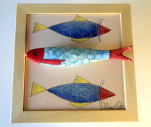 Carregar imagem no visualizador da galeria, Quadro Azulejo Sardinha, Trio de Sardilhas- 24x24cm