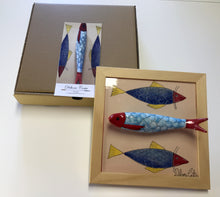 Carregar imagem no visualizador da galeria, Quadro Azulejo Sardinha, Trio de Sardilhas- 24x24cm