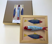 Carregar imagem no visualizador da galeria, Quadro Azulejo Sardinha, Trio de Sardilhas- 24x24cm