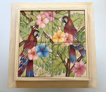 Carregar imagem no visualizador da galeria, Quadro de Araras, Painél de azulejo, decoração, 40x40 cm