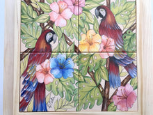 Carregar imagem no visualizador da galeria, Quadro de Araras, Painél de azulejo, decoração, 40x40 cm