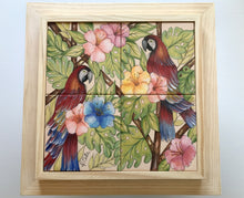 Carregar imagem no visualizador da galeria, Quadro de Araras, Painél de azulejo, decoração, 40x40 cm