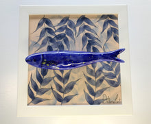 Carregar imagem no visualizador da galeria, Quadro Azulejo Sardinha, Folhagem Azul/Efeito - Respingo Amarelo - 24x24cm