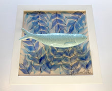 Carregar imagem no visualizador da galeria, Quadro Azulejo Sardinha, Folhagem/Azul Claro 24x24cm