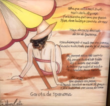 Carregar imagem no visualizador da galeria, Quadro de Azulejo, Pintado à mão, com Moldura de Madeira, Decoração, Música Garota de Ipanema, Arte e Cultura, Clássico, Brasileiro, Pequeno