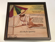 Carregar imagem no visualizador da galeria, Quadro de Azulejo, Pintado à mão, com Moldura de Madeira, Decoração, Música Garota de Ipanema, Arte e Cultura, Clássico, Brasileiro, Pequeno