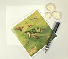 Carregar imagem no visualizador da galeria, Cartão (Postal) reprodução de peça original pintada a mão - Tartarugas - 15cm