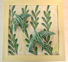 Carregar imagem no visualizador da galeria, Quadro Azulejo e Andorinhas,Folhagem- 24x24cm