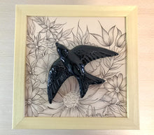 Carregar imagem no visualizador da galeria, Quadro Azulejo Andorinha,  Floral Filetado - 24x24cm