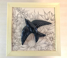 Carregar imagem no visualizador da galeria, Quadro Azulejo Andorinha,  Floral Filetado - 24x24cm